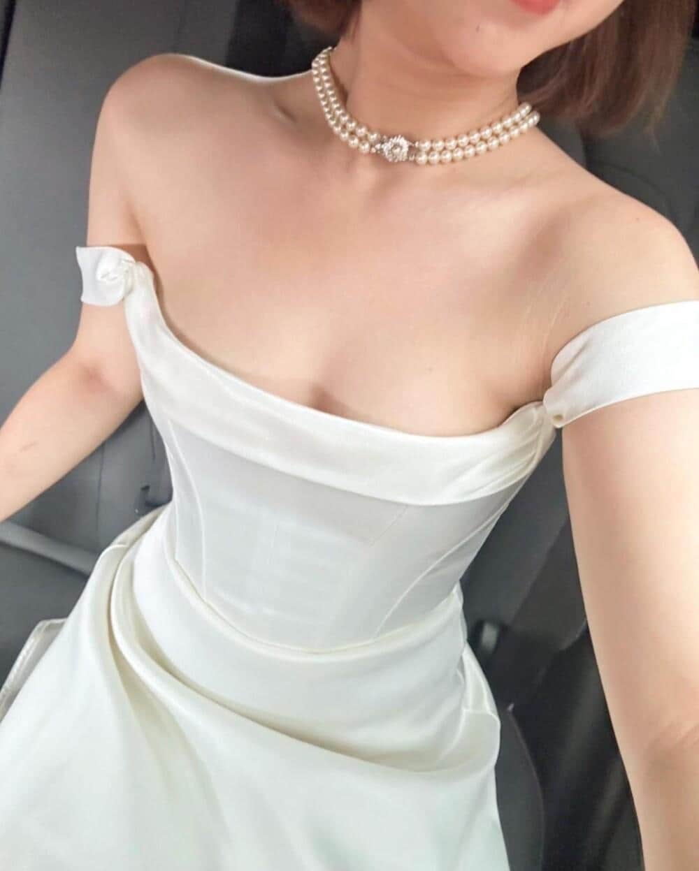 Ivory Silk Off Shoulder Dress Satin Bridesmaid Wedding