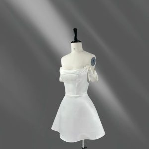 Ivory Silk Off Shoulder Dress Satin Bridesmaid Wedding